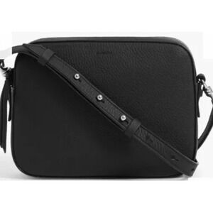 Allsaints Captain Lea Soft Black Pebble Leather Square Crossbody Silver Hardware